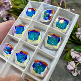 Crystal AB Genuine Swarovski, 1 Pc 10mm Fancy 4460 Cushion Square Cut Crystal, Rhinestone in Setting