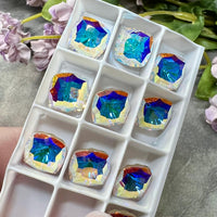 Crystal AB Genuine Swarovski, 1 Pc 10mm Fancy 4460 Cushion Square Cut Crystal, Rhinestone in Setting
