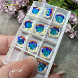Crystal AB Genuine Swarovski, 1 Pc 10mm Fancy 4460 Cushion Square Cut Crystal, Rhinestone in Setting