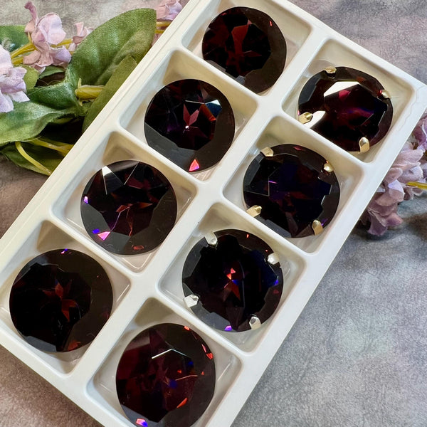 Amethyst 1st Quality, 27mm Genuine Swarovski Crystal, 1 Piece, Article 1201 Dark Amethyst, With Setting