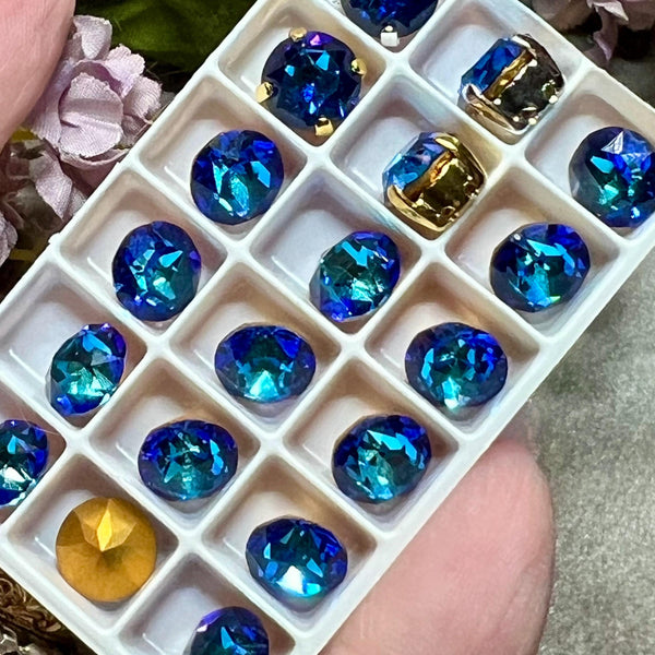 Vintage Swarovski, Bermuda Blue, 1 Piece 40ss Art 1200, Dentelle With SP or GP Setting, Bead Embroidery Component