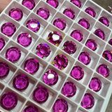 Vintage Fuchsia 29ss Swarovski Crystal, 6mm Art 1110, 4 Pcs With Settings, Bead Embroidery