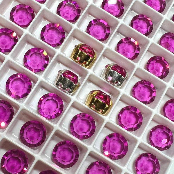 Vintage Fuchsia Pink Swarovski Round, 39ss-8mm Art 1110, With or Without Prong Sew-On Type Setting, Bead Embroidery or Jewelry Component