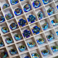 Lt Sapphire Shimmer, 2 Pcs Swarovski Crystal  39ss 8mm Xirus Chaton With Setting, Ocean Blue Shimmer, Bead Embroidery Jewelry Component