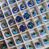 Lt Sapphire Shimmer, 2 Pcs Swarovski Crystal  39ss 8mm Xirus Chaton With Setting, Ocean Blue Shimmer, Bead Embroidery Jewelry Component