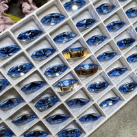 Light Sapphire, 2 Pcs Genuine Swarovski, 15x7mm Navette-Marguise With Setting, Bead Embroidery Jewelry Craft Component, Sky Blue Swarovski