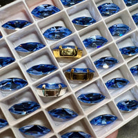 Light Sapphire, 2 Pcs Genuine Swarovski, 15x7mm Navette-Marguise With Setting, Bead Embroidery Jewelry Craft Component, Sky Blue Swarovski