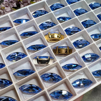Light Sapphire, 2 Pcs Genuine Swarovski, 15x7mm Navette-Marguise With Setting, Bead Embroidery Jewelry Craft Component, Sky Blue Swarovski