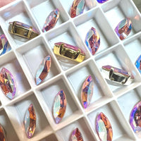 Light Rose Shimmer, 2 Pcs Genuine Swarovski, 15x7mm Navette-Marguise With Setting