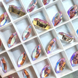 Light Rose Shimmer, 2 Pcs Genuine Swarovski, 15x7mm Navette-Marguise With Setting