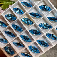 Aquamarine, 2 Pcs Genuine Swarovski, 15x7mm Navette-Marguise With Setting, Bead Embroidery Jewelry Craft Component, Sea Blue Swarovski