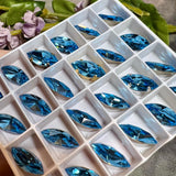 Aquamarine, 2 Pcs Genuine Swarovski, 15x7mm Navette-Marguise With Setting, Bead Embroidery Jewelry Craft Component, Sea Blue Swarovski
