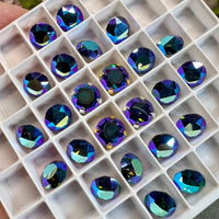 Vintage Montana Sapphire AB, 2 Pieces 40ss Art 1200, Swarovski With SP or GP Setting