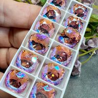 Swarovski Crystal Light Rose Shimmer, 12mm Cushion 4470, With Prong Setting, Crystal Setting, Rose Pink Shimmer