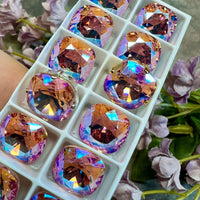 Swarovski Crystal Light Rose Shimmer, 12mm Cushion 4470, With Prong Setting, Crystal Setting, Rose Pink Shimmer