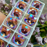 Swarovski Crystal Light Rose Shimmer, 12mm Cushion 4470, With Prong Setting, Crystal Setting, Rose Pink Shimmer