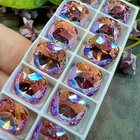 Swarovski Crystal Light Rose Shimmer, 12mm Cushion 4470, With Prong Setting, Crystal Setting, Rose Pink Shimmer