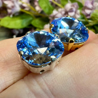 Light Sapphire Genuine Swarovski Crystal, 12mm 4470 Square Cushion Cut With Setting