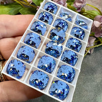 Light Sapphire Genuine Swarovski Crystal, 12mm 4470 Square Cushion Cut With Setting