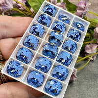 Light Sapphire Genuine Swarovski Crystal, 12mm 4470 Square Cushion Cut With Setting