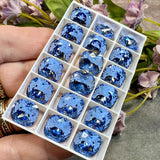 Light Sapphire Genuine Swarovski Crystal, 12mm 4470 Square Cushion Cut With Setting