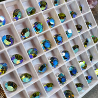 Olivine AB Vintage Swarovski Crystal 34ss Roughly 7.3mm, Dark Olive Green AB Crystal With Settings