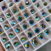 Olivine AB Vintage Swarovski Crystal 34ss Roughly 7.3mm, Dark Olive Green AB Crystal With Settings