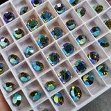 Olivine AB Vintage Swarovski Crystal 34ss Roughly 7.3mm, Dark Olive Green AB Crystal With Settings