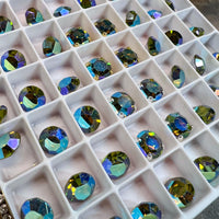 Olivine AB Vintage Swarovski Crystal 34ss Roughly 7.3mm, Dark Olive Green AB Crystal With Settings