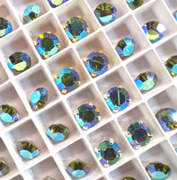 Olivine AB Vintage Swarovski Crystal 34ss Roughly 7.3mm, Dark Olive Green AB Crystal With Settings