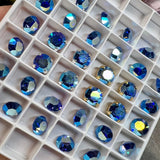Sapphire AB, Vintage Swarovski Crystal 35ss Roughly 7.5mm, Royal Blue ab, 4 Pieces With SP or GP Setting Bead Embroidery Jewelry Component