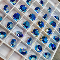 Sapphire AB, Vintage Swarovski Crystal 35ss Roughly 7.5mm, Royal Blue ab, 4 Pieces With SP or GP Setting Bead Embroidery Jewelry Component