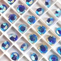 Sapphire AB, Vintage Swarovski Crystal 35ss Roughly 7.5mm, Royal Blue ab, 4 Pieces With SP or GP Setting Bead Embroidery Jewelry Component