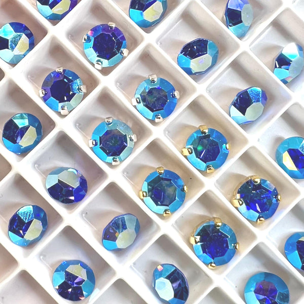 Sapphire AB, Vintage Swarovski Crystal 35ss Roughly 7.5mm, Royal Blue ab, 4 Pieces With SP or GP Setting Bead Embroidery Jewelry Component