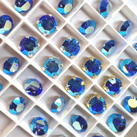 Sapphire AB, Vintage Swarovski Crystal 35ss Roughly 7.5mm, Royal Blue ab, 4 Pieces With SP or GP Setting Bead Embroidery Jewelry Component