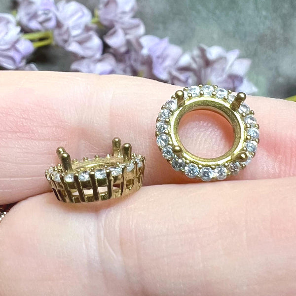 8mm Rhinestone Setting, CZ Adorned Crystal Prong Setting, Fits 8 to 8.5mm Round Crystals and Gemstones