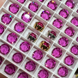 Vintage Fuchsia 29ss Swarovski Crystal, 6mm Art 1110, 4 Pcs With Settings, Bead Embroidery