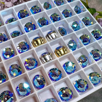 Lt Sapphire Shimmer, 2 Pcs Swarovski Crystal  39ss 8mm Xirus Chaton With Setting, Ocean Blue Shimmer, Bead Embroidery Jewelry Component