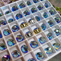 Lt Sapphire Shimmer, 2 Pcs Swarovski Crystal  39ss 8mm Xirus Chaton With Setting, Ocean Blue Shimmer, Bead Embroidery Jewelry Component