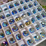Lt Sapphire Shimmer, 2 Pcs Swarovski Crystal  39ss 8mm Xirus Chaton With Setting, Ocean Blue Shimmer, Bead Embroidery Jewelry Component