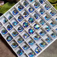 Lt Sapphire Shimmer, 2 Pcs Swarovski Crystal  39ss 8mm Xirus Chaton With Setting, Ocean Blue Shimmer, Bead Embroidery Jewelry Component