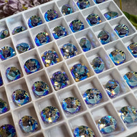 Lt Sapphire Shimmer, 2 Pcs Swarovski Crystal  39ss 8mm Xirus Chaton With Setting, Ocean Blue Shimmer, Bead Embroidery Jewelry Component