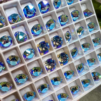 Lt Sapphire Shimmer, 2 Pcs Swarovski Crystal  39ss 8mm Xirus Chaton With Setting, Ocean Blue Shimmer, Bead Embroidery Jewelry Component