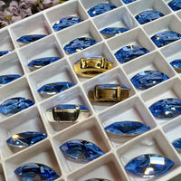 Light Sapphire, 2 Pcs Genuine Swarovski, 15x7mm Navette-Marguise With Setting, Bead Embroidery Jewelry Craft Component, Sky Blue Swarovski