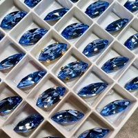 Light Sapphire, 2 Pcs Genuine Swarovski, 15x7mm Navette-Marguise With Setting, Bead Embroidery Jewelry Craft Component, Sky Blue Swarovski