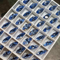 Light Sapphire, 2 Pcs Genuine Swarovski, 15x7mm Navette-Marguise With Setting, Bead Embroidery Jewelry Craft Component, Sky Blue Swarovski