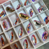 Light Rose Shimmer, 2 Pcs Genuine Swarovski, 15x7mm Navette-Marguise With Setting