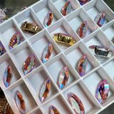 Light Rose Shimmer, 2 Pcs Genuine Swarovski, 15x7mm Navette-Marguise With Setting