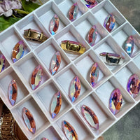 Light Rose Shimmer, 2 Pcs Genuine Swarovski, 15x7mm Navette-Marguise With Setting