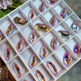 Light Rose Shimmer, 2 Pcs Genuine Swarovski, 15x7mm Navette-Marguise With Setting